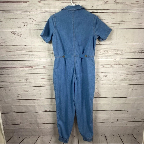 NO Boundaries blue denim stretchy short sleeve onesie bodysuits romper overall - Picture 6 of 6